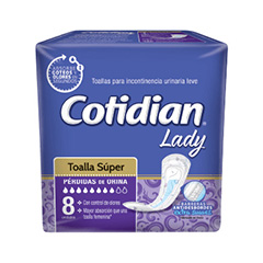 TOALLA P/INCONTINENCIA SUPER LADY, COTIDIAN, 8 cu